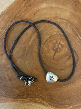 RETIRED James Avery Cross Shield Leather Necklace, 16.5"